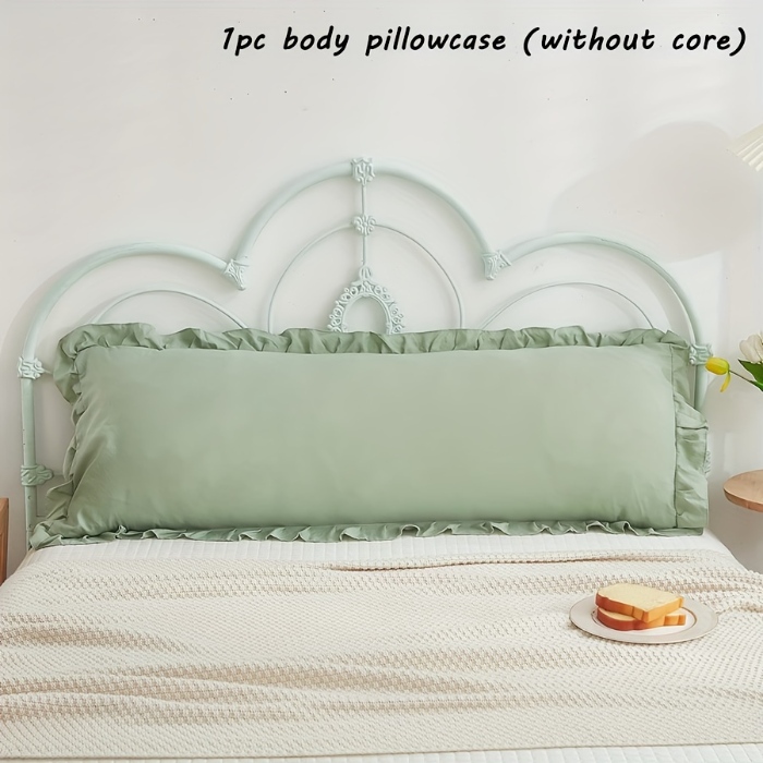 91家纺网 家纺一手货源 找家纺 跨境专供 化纤磨毛纯色荷叶边枕套长枕单枕套51*137