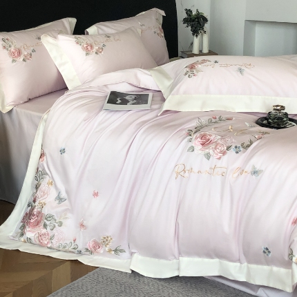 （总）春夏新品高级感50*50S贡缎长绒棉刺绣四件套纯棉床单全棉床笠高档礼盒装量大价优