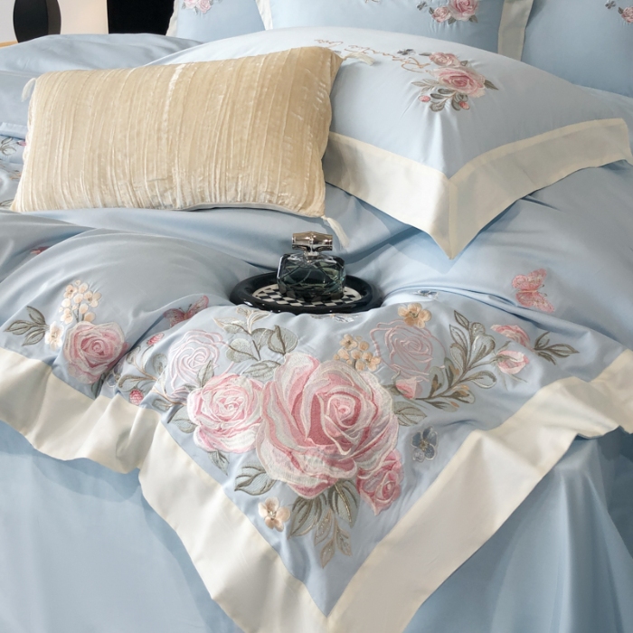 91家纺网 家纺一手货源 找家纺 （总）春夏新品高级感50*50S贡缎长绒棉刺绣四件套纯棉床单全棉床笠高档礼盒装量大价优