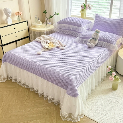 91家纺网 家纺一手货源 找家纺 （总）苏米娜2025新款A类PE速冷凉感床裙款凉席三件套冰豆豆床盖款凉席