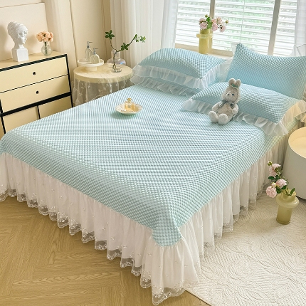 91家纺网 家纺一手货源 找家纺 （总）苏米娜2025新款A类PE速冷凉感床裙款凉席三件套冰豆豆床盖款凉席