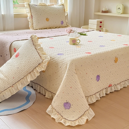 91家纺网 家纺一手货源 找家纺 （总）2025新款法式花边床盖三件套水洗棉夹棉韩版荷叶花边小碎花床盖