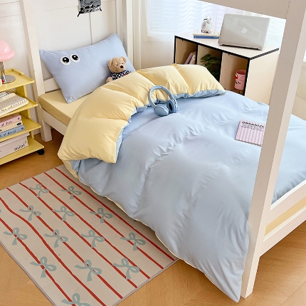 91家纺网 家纺一手货源 找家纺 （总）2025新款大眼睛毛巾绣纯色双拼水洗棉大学生宿舍三件套四件套四季通用宿舍用品