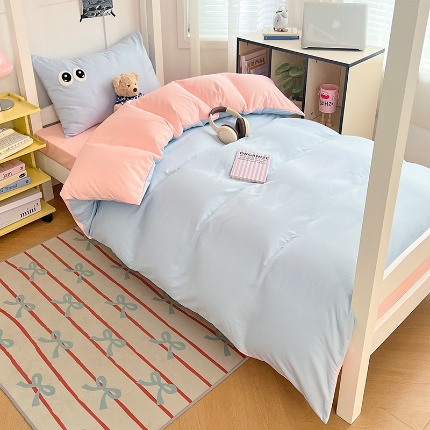 91家纺网 家纺一手货源 找家纺 （总）2025新款大眼睛毛巾绣纯色双拼水洗棉大学生宿舍三件套四件套四季通用宿舍用品