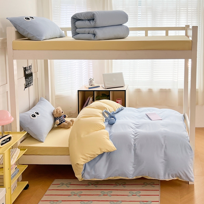 91家纺网 家纺一手货源 找家纺 （总）2025新款大眼睛毛巾绣纯色双拼水洗棉大学生宿舍三件套四件套四季通用宿舍用品