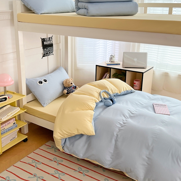 91家纺网 家纺一手货源 找家纺 （总）2025新款大眼睛毛巾绣纯色双拼水洗棉大学生宿舍三件套四件套四季通用宿舍用品