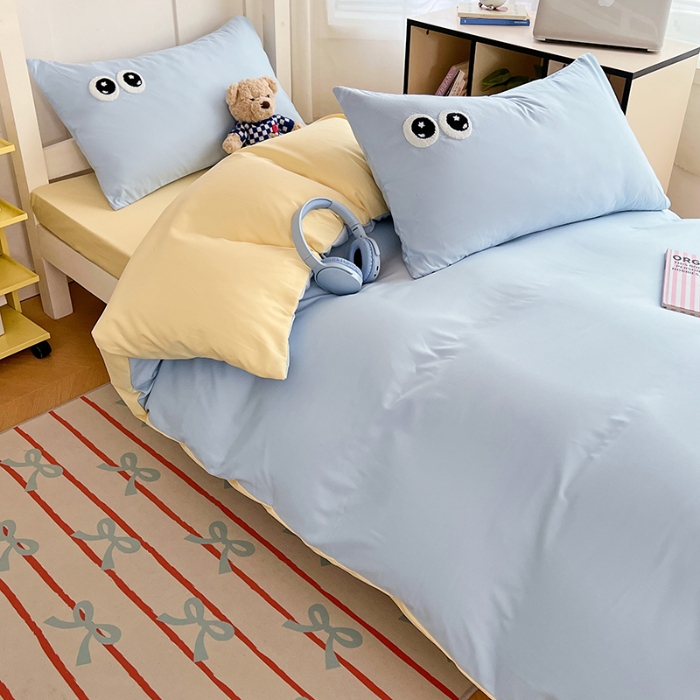 91家纺网 家纺一手货源 找家纺 （总）2025新款大眼睛毛巾绣纯色双拼水洗棉大学生宿舍三件套四件套四季通用宿舍用品