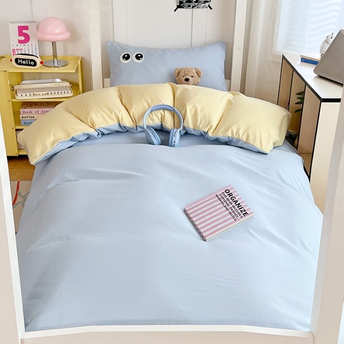 91家纺网 家纺一手货源 找家纺 （总）2025新款大眼睛毛巾绣纯色双拼水洗棉大学生宿舍三件套四件套四季通用宿舍用品