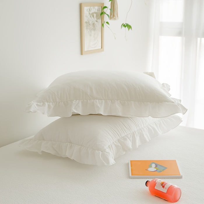 91家纺网 家纺一手货源 找家纺 （总）跨境专供 化纤磨毛纯色荷叶边一对枕套