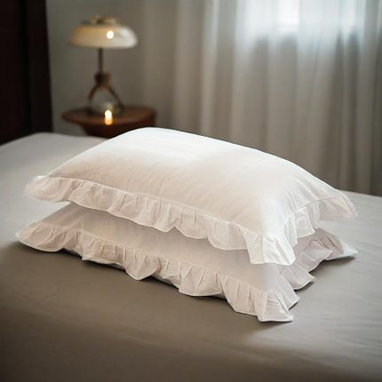 （总）跨境专供 化纤磨毛纯色荷叶边一对枕套