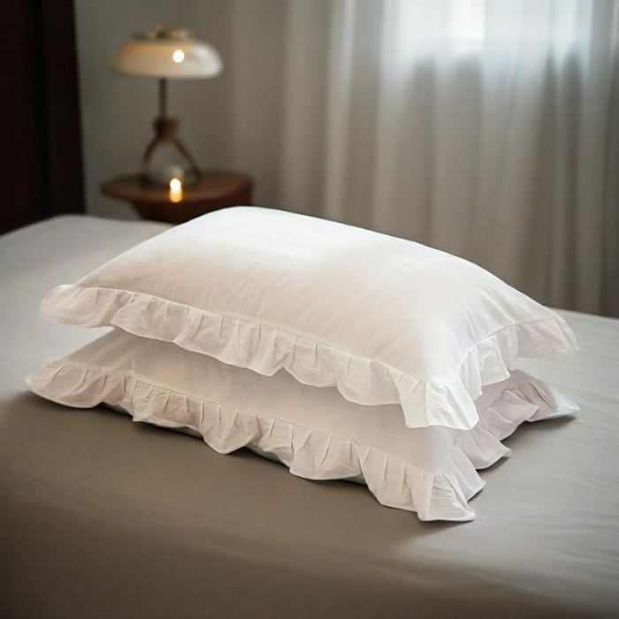 91家纺网 家纺一手货源 找家纺 （总）跨境专供 化纤磨毛纯色荷叶边一对枕套