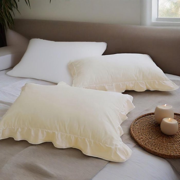 91家纺网 家纺一手货源 找家纺 （总）跨境专供 化纤磨毛纯色荷叶边一对枕套