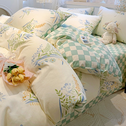 91家纺网 家纺一手货源 找家纺 全棉高品质新疆棉印花四件套学生三件套床单款床笠款