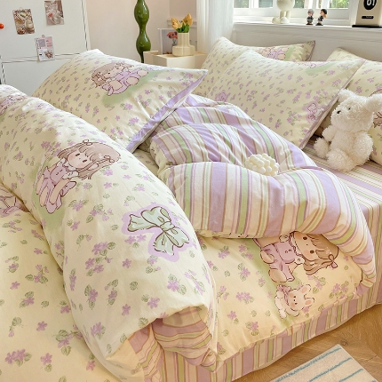 91家纺网 家纺一手货源 找家纺 全棉高品质新疆棉印花四件套学生三件套床单款床笠款