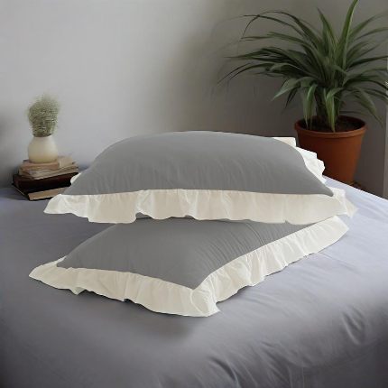 91家纺网 家纺一手货源 找家纺 （总）跨境专供 化纤磨毛纯色荷叶边一对枕套