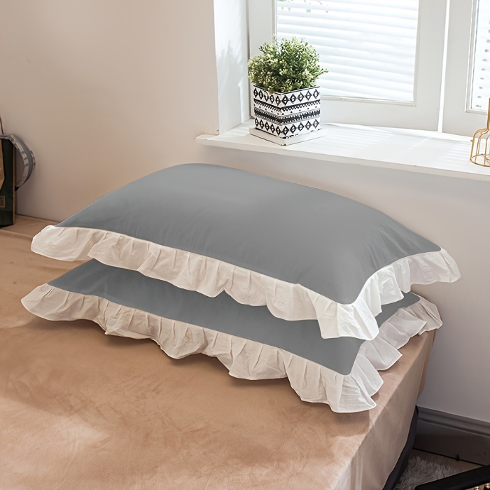 91家纺网 家纺一手货源 找家纺 （总）跨境专供 化纤磨毛纯色荷叶边一对枕套