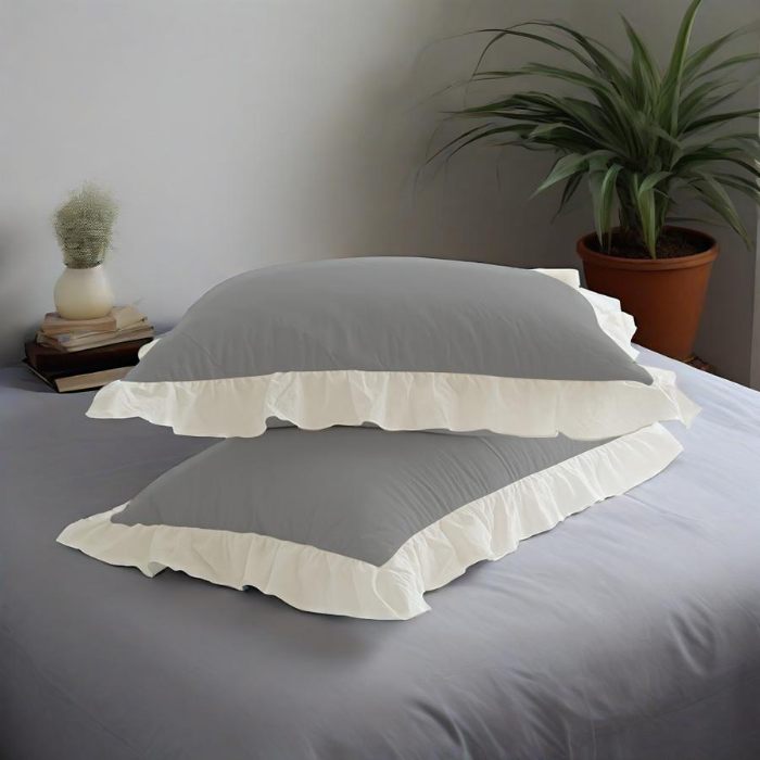 91家纺网 家纺一手货源 找家纺 （总）跨境专供 化纤磨毛纯色荷叶边一对枕套