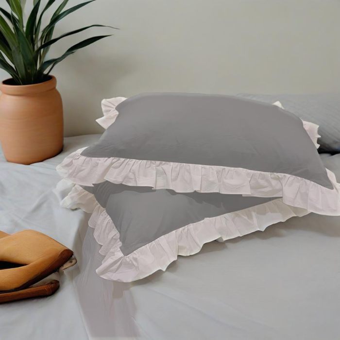 91家纺网 家纺一手货源 找家纺 （总）跨境专供 化纤磨毛纯色荷叶边一对枕套