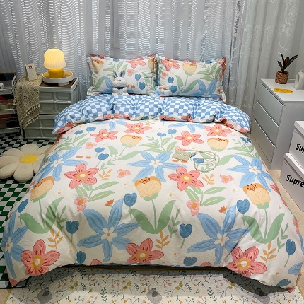 91家纺网 家纺一手货源 找家纺 全棉高品质新疆棉印花四件套学生三件套床单款床笠款