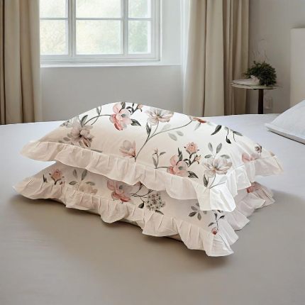 （总）跨境专供 出口美式磨毛印花枕套一对荷叶边枕头套 