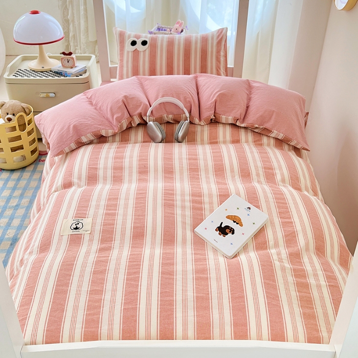 91家纺网 家纺一手货源 找家纺 （总）（总）2025新款大眼睛毛巾绣色织全棉水洗棉日式复古学生三件套枕套单品系列四季款