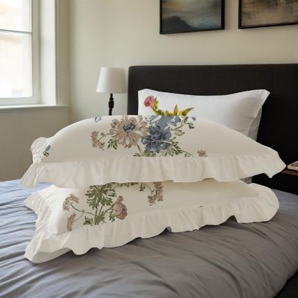 91家纺网 家纺一手货源 找家纺 （总）跨境专供 荷叶边磨毛印花枕套一对50*75