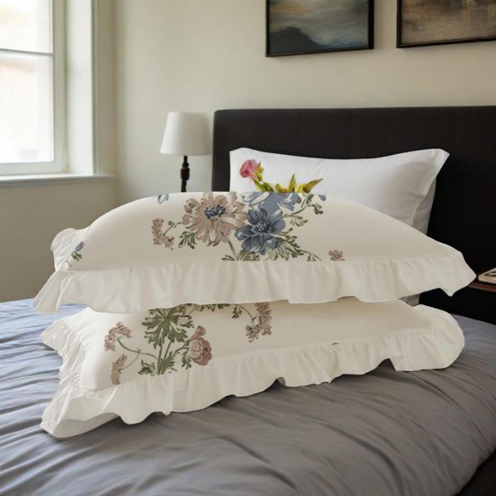 91家纺网 家纺一手货源 找家纺 （总）跨境专供 荷叶边磨毛印花枕套一对50*75