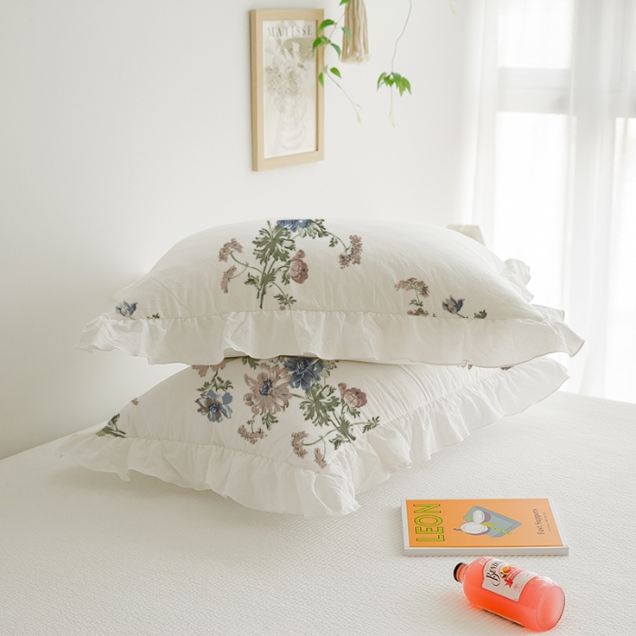 91家纺网 家纺一手货源 找家纺 （总）跨境专供 荷叶边磨毛印花枕套一对50*75