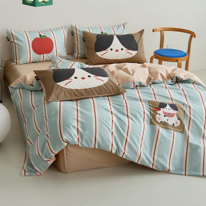 91家纺网 家纺一手货源 找家纺 （总）RYB红黄兰 开学季2025新款ins设计师原创13372大版卡通数码印花40s全棉纯棉三件套四件套