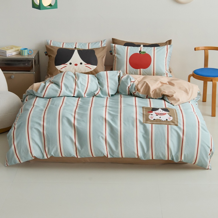 91家纺网 家纺一手货源 找家纺 （总）RYB红黄兰 开学季2025新款ins设计师原创13372大版卡通数码印花40s全棉纯棉三件套四件套