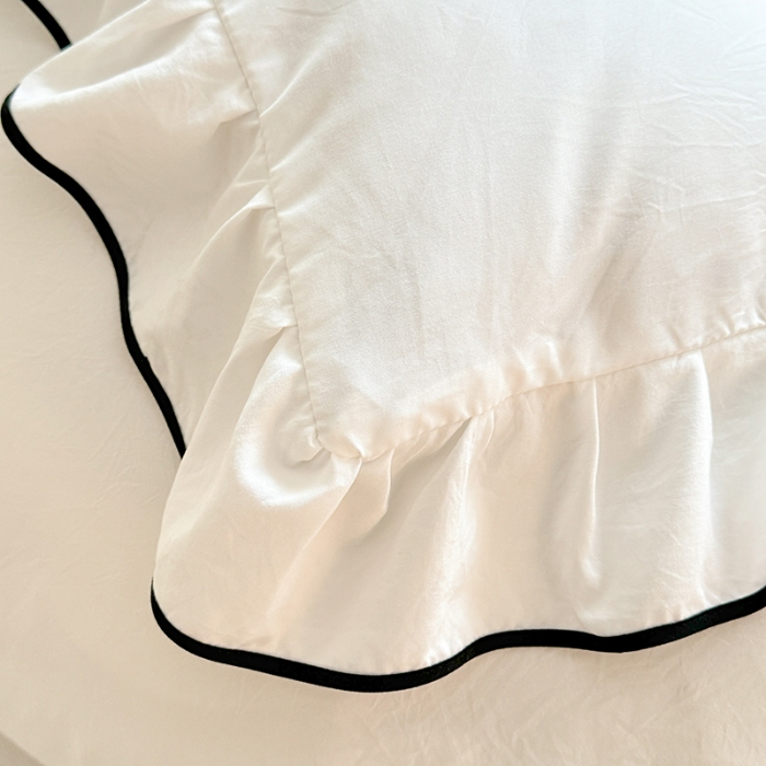 91家纺网 家纺一手货源 找家纺 漫布云家纺2025春夏新品韩版花边款刺绣水洗棉四件套A类母婴级针织双层纱蝴蝶结绣花纯棉全棉床裙款四件套小香风  蝶儿飞飞-奶昔白 