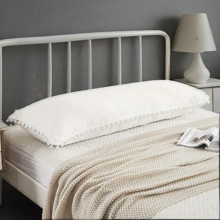 （总）跨境专供 化纤磨毛纯色吊球枕套长枕单枕套51*137 