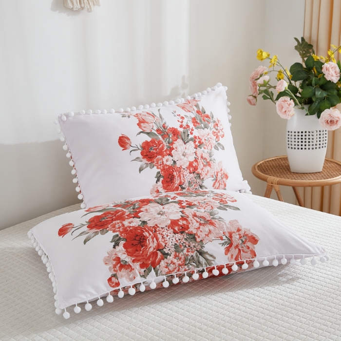 91家纺网 家纺一手货源 找家纺 （总）跨境专供爆款化纤磨毛布独版吊球大花被套三件套