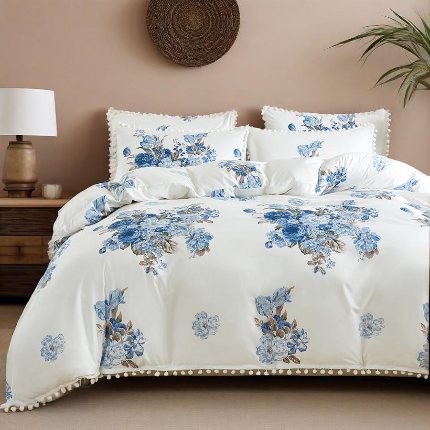 （总）跨境专供爆款化纤磨毛布独版吊球大花被套三件套