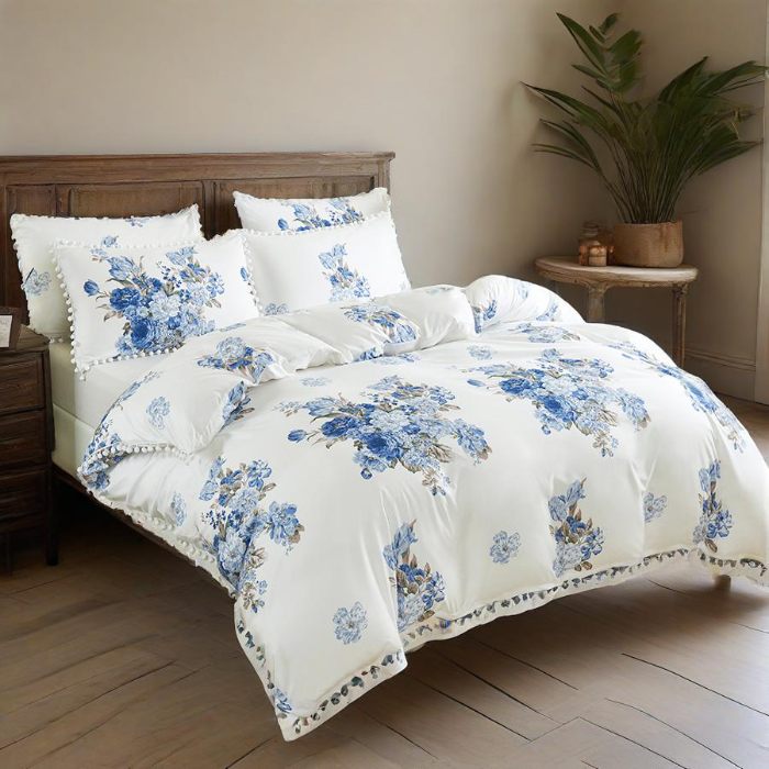 91家纺网 家纺一手货源 找家纺 （总）跨境专供爆款化纤磨毛布独版吊球大花被套三件套