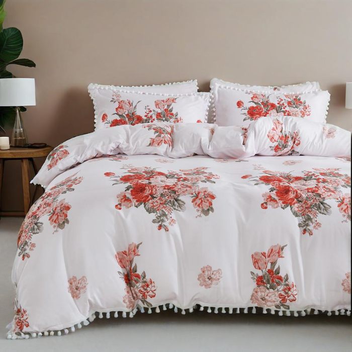 91家纺网 家纺一手货源 找家纺 （总）跨境专供爆款化纤磨毛布独版吊球大花被套三件套