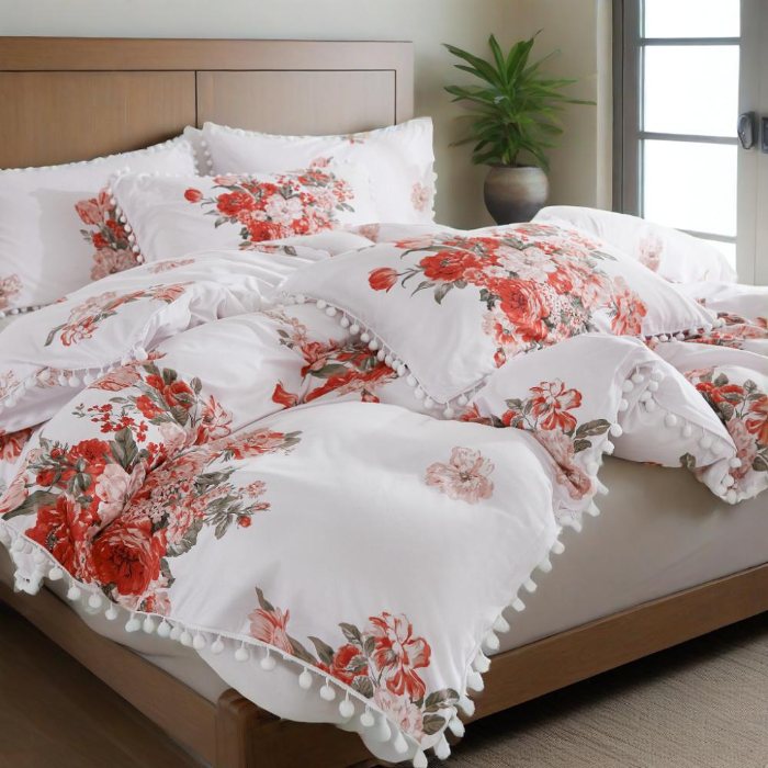 91家纺网 家纺一手货源 找家纺 （总）跨境专供爆款化纤磨毛布独版吊球大花被套三件套