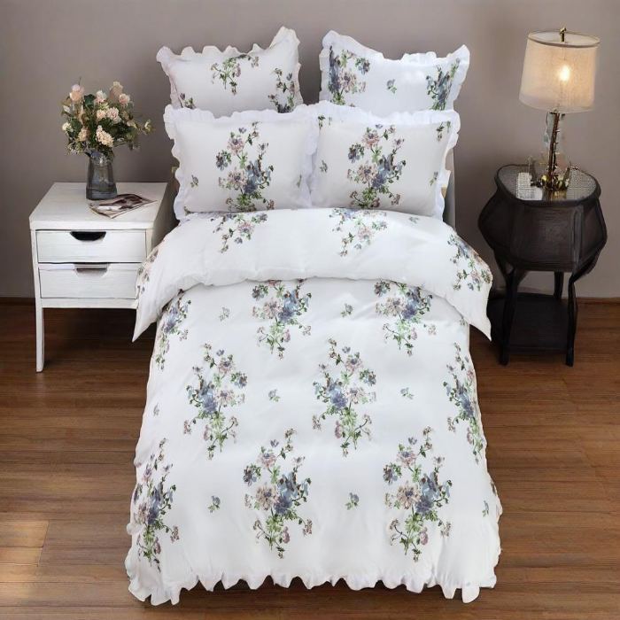 91家纺网 家纺一手货源 找家纺 （总）跨境专供化纤磨毛印花荷叶边被套三件套