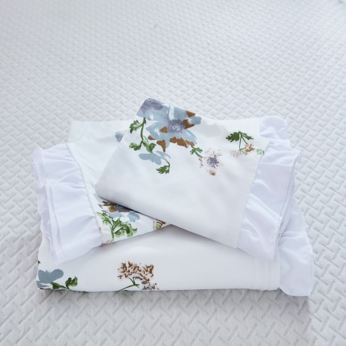 91家纺网 家纺一手货源 找家纺 （总）跨境专供化纤磨毛印花荷叶边被套三件套