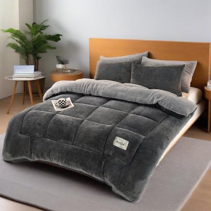 （总）跨境专供  秋冬新款加厚纤维被边框方格羊羔绒单被可一件代发
