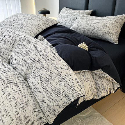 91家纺网 家纺一手货源 找家纺 （总）静家居-简约原创家纺 2025新款全棉穿绳工艺大提花四件套-风格1