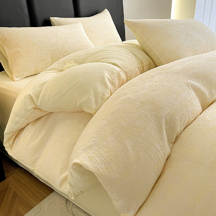 91家纺网 家纺一手货源 找家纺 （总）静家居-简约原创家纺 2025新款全棉穿绳工艺大提花四件套-风格1