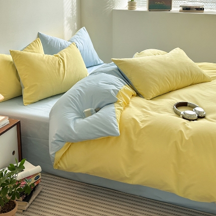 （总）兰紫橙家纺 2025新款简约款13372喷气全棉纯色双拼纯色双拼四件套