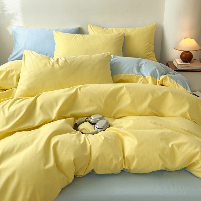 91家纺网 家纺一手货源 找家纺 （总）兰紫橙家纺 2025新款简约款13372喷气全棉纯色双拼四件套