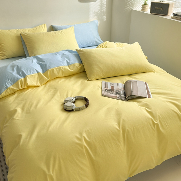 91家纺网 家纺一手货源 找家纺 （总）兰紫橙家纺 2025新款简约款13372喷气全棉纯色双拼四件套