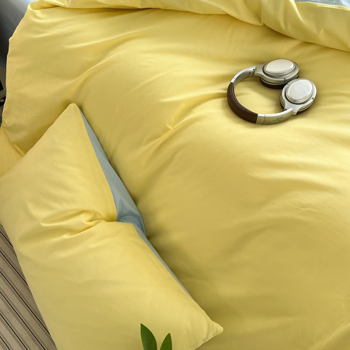 91家纺网 家纺一手货源 找家纺 （总）兰紫橙家纺 2025新款简约款13372喷气全棉纯色双拼四件套