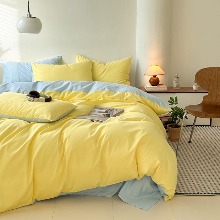 91家纺网 家纺一手货源 找家纺 （总）兰紫橙家纺 2025新款简约款13372喷气全棉纯色双拼四件套