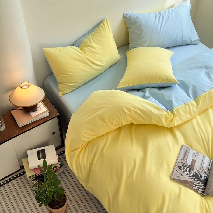 91家纺网 家纺一手货源 找家纺 （总）兰紫橙家纺 2025新款简约款13372喷气全棉纯色双拼四件套