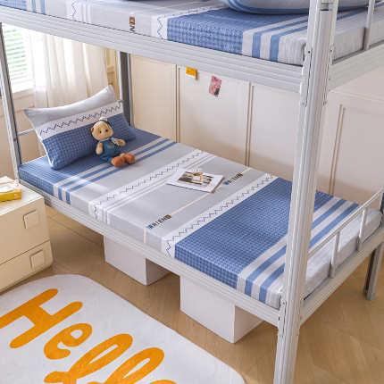 91家纺网 家纺一手货源 找家纺 （总）斯尔顿 2025新款13070全棉纯棉印花学生宿舍上下铺套件-第一批单品床垫套床垫套单件