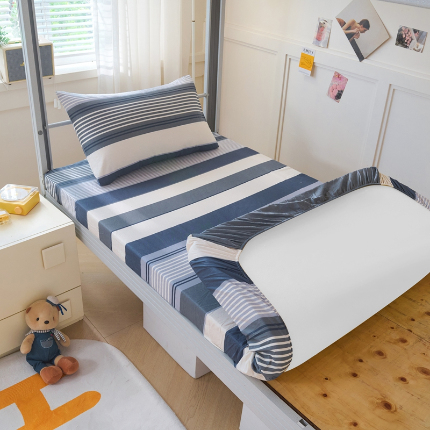 91家纺网 家纺一手货源 找家纺 （总）斯尔顿 2025新款13070全棉纯棉印花学生宿舍上下铺套件-第一批单品床笠单件单床笠